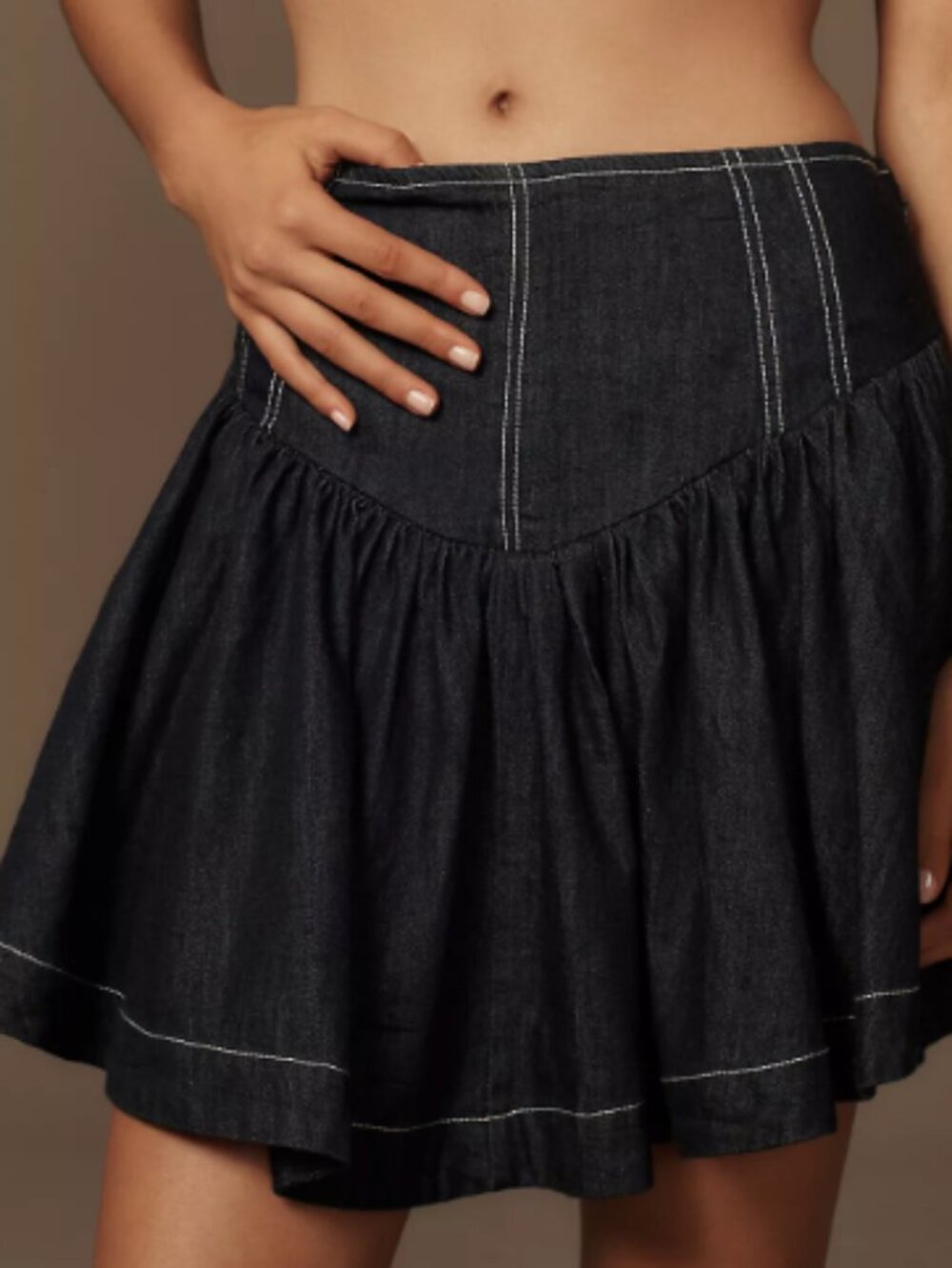 Anthropologie Pilcro Basque-Waist Denim Cotton Babydoll Coquette Mini Skirt XL - Picture 2 of 8